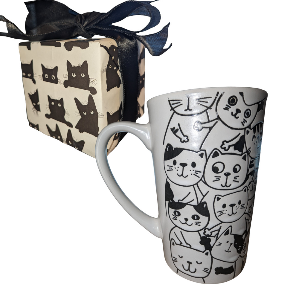 Cat Mug with Cat Face Outlines - Gift Wrapped!